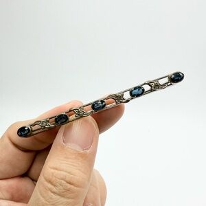 Vintage Antique Blue Clear Rhinestones Holiday Brooch